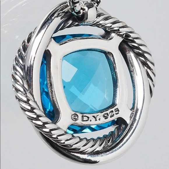 DAVID YURMAN Large 14mm Blue Topaz Sterling Silver Infinity Pendant Necklace - Picture 3 of 5